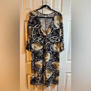Perseption Black and Gold Floral Midi Dress